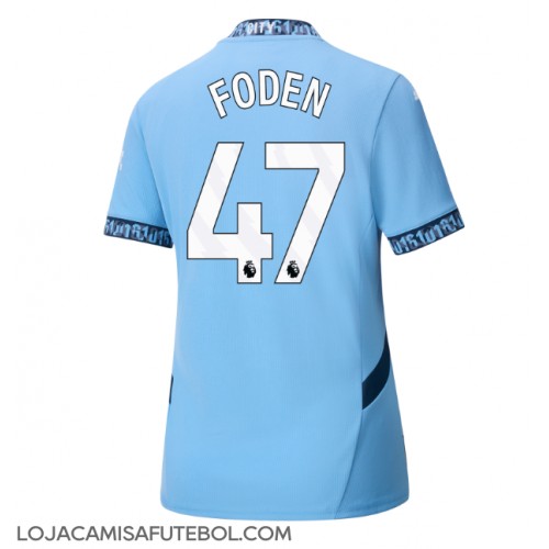 Camisa de Futebol Manchester City Phil Foden #47 Equipamento Principal Mulheres 2024-25 Manga Curta